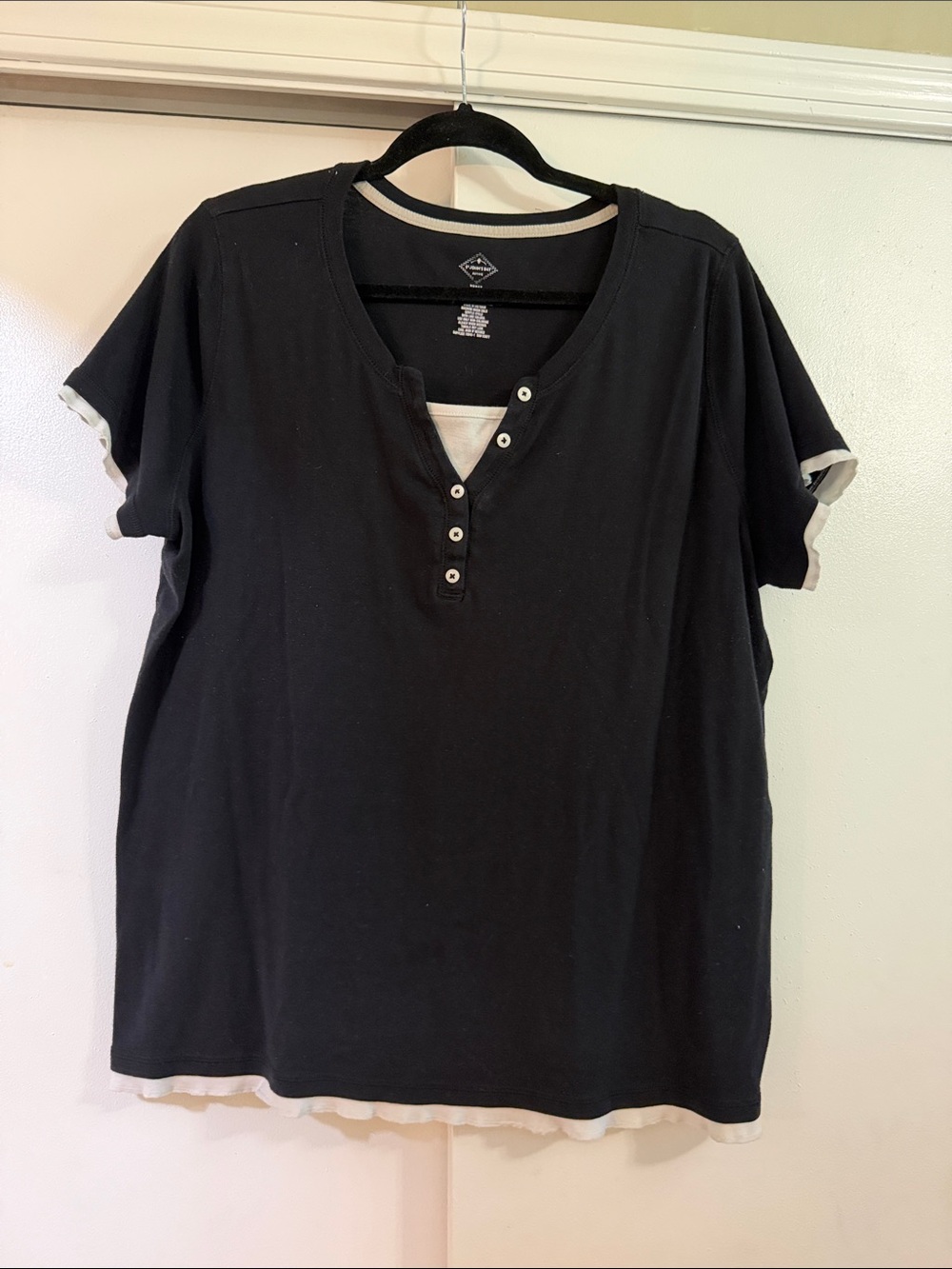 St. John's Bay Black Short-Sleeve Henley Tee with White Trim
